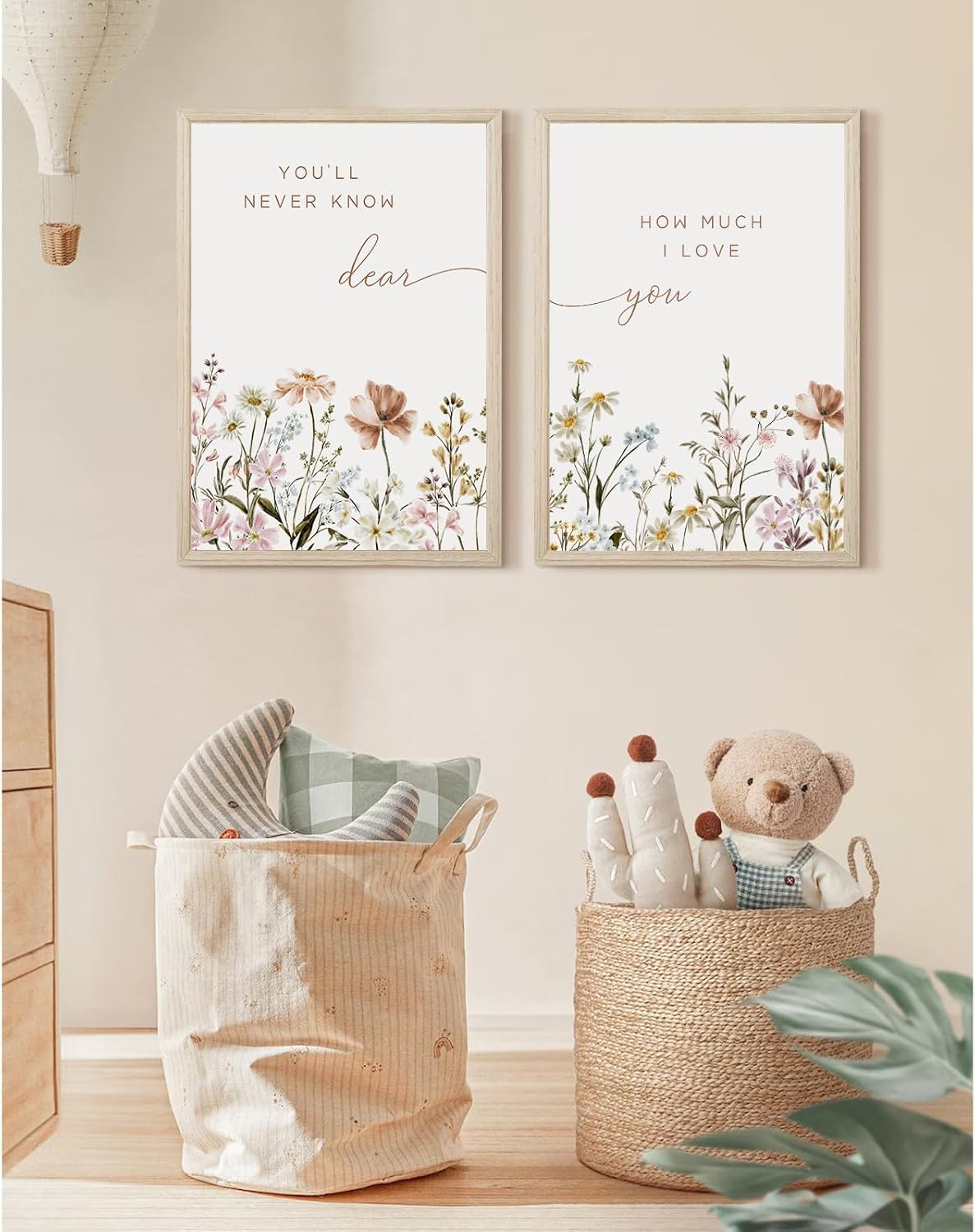 Girl Nursery Floral Wall Art Decor Boho Wildflower Canvas Wall Decor Baby Girl Room Flower Poster Vintage Nursery Botanical Art Prints Pink Coastal Pictures for Toddler Bedroom 12x16x2 Inch Framed
