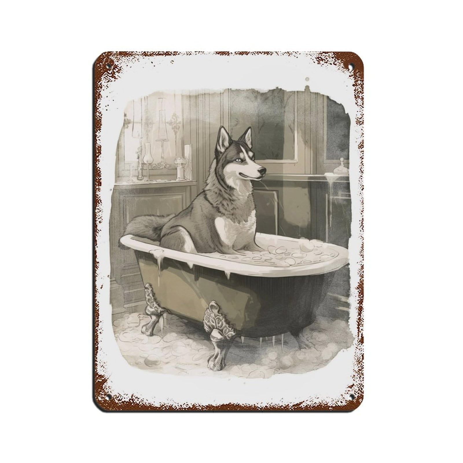 Watercolour Husky Art Fun And Quirky Bathroom Décor Retro Poster Metal Tin Sign Chic Art Retro Iron Painting Bar People Cave Cafe Family Garage Poster Wall Decoration 12x16inch(30x40cm)