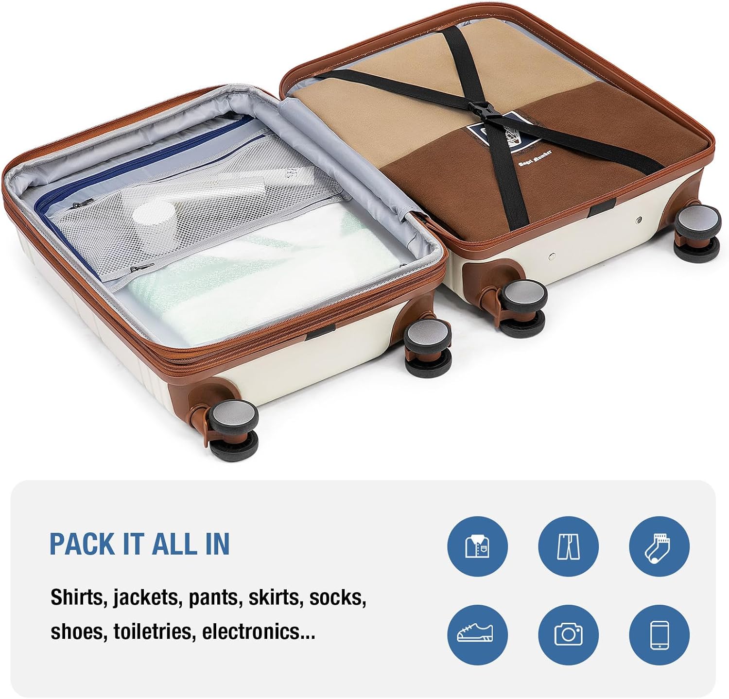 KYME Carry On Luggage 22x14x9 Airline Approved,Hardshell Carry On Suitcase with Tsa Lock,Small Suitcases with Wheels,Travel Luggage for Men Women,Expandable Carry-On 20 Inch,Beige