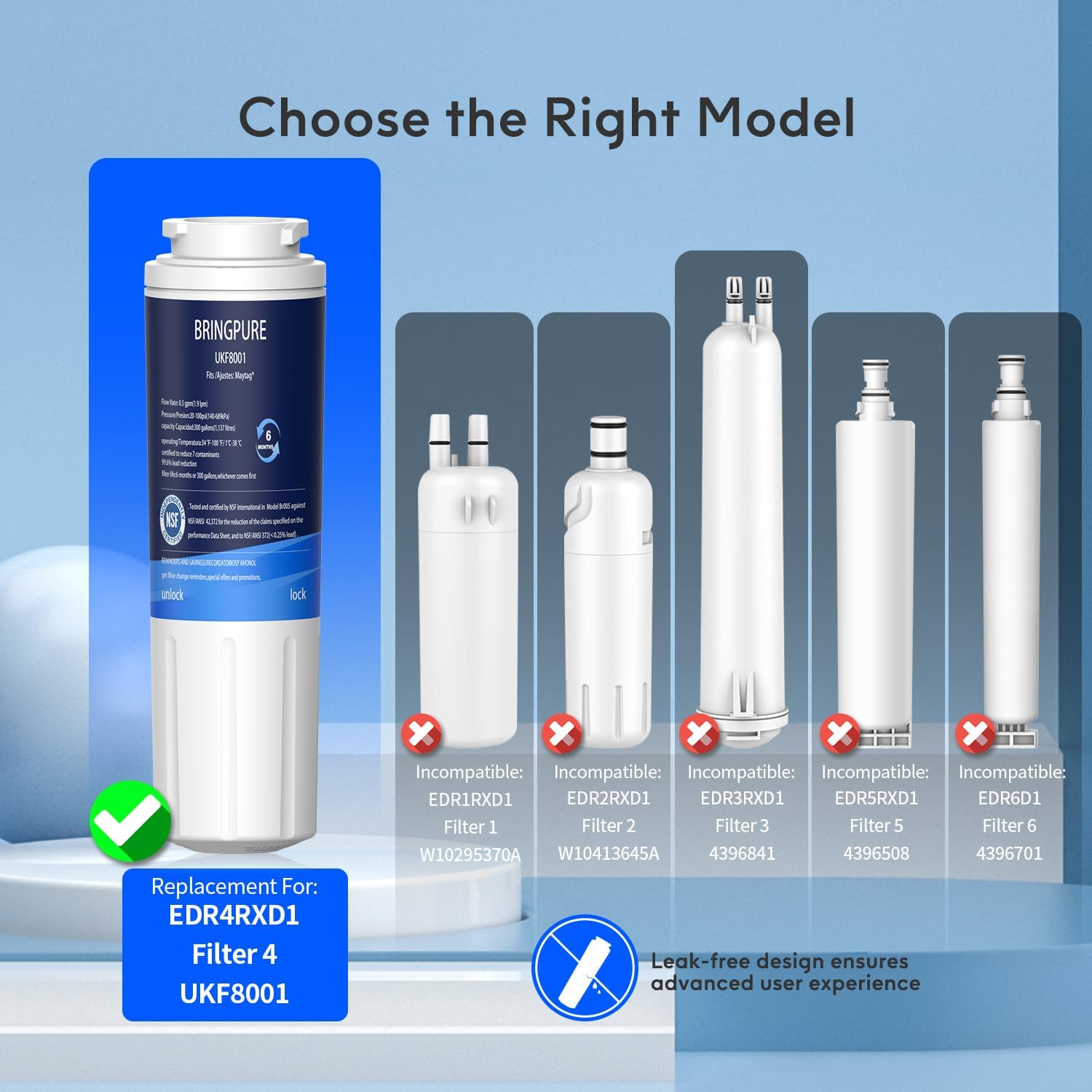 Bringpure Refrigerator Water Filter Replacement, Compatible withEverydr0p Filter 4, EDR4RXD1, UKF8001P, 4396395, 46-9006, UKF8001AXX-200, UKF8001AXX-750, 3 Pack