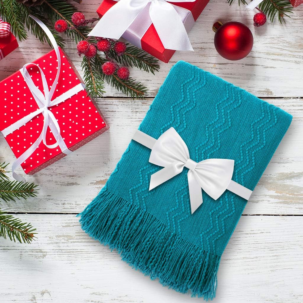 LANGRIA Soft Comfortable Knitted Throw Blanket with Tassels Attractive Wavy Pattern Warm and Lightweight for Sofa Coach Bed at Home and Outdoor Machine Washable Eco-Friendly (50x60-Inch, Teal)