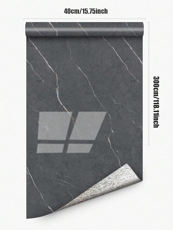 Chejiaye Marble Peel and Stick Wallpaper 2.4mm Thick, Waterproof Self-Adhesive Contact Paper for Kitchen Backsplash, Countertop, Bathroom Vanity, Cabinet(15.7x118 Inch,Black)
