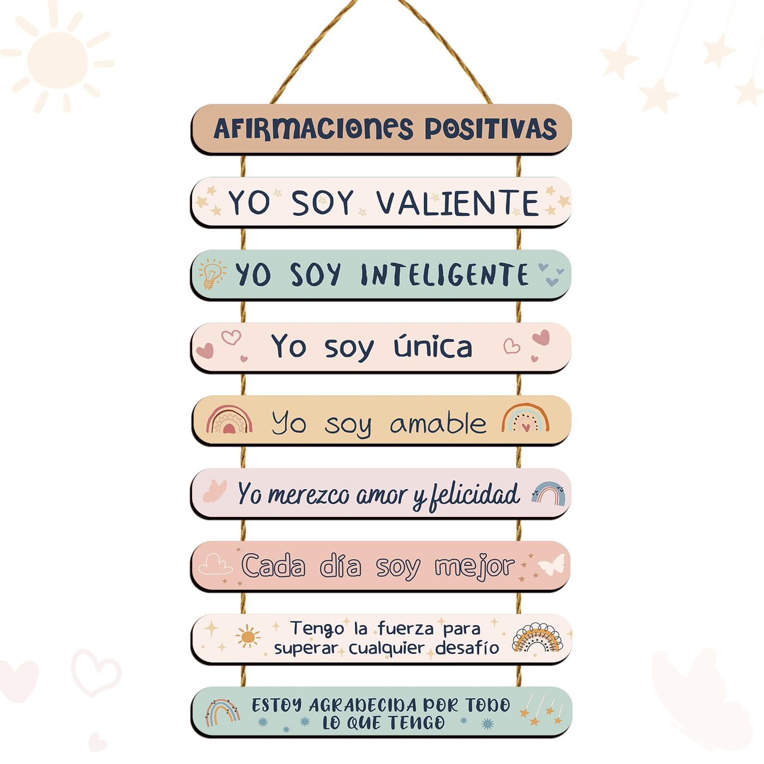 Rakuto Spanish Positive Affirmations Wall Decor - Motivational Wall Art Gifts Wooden Boho Inspirational Quotes Mental Health Awareness Decor for