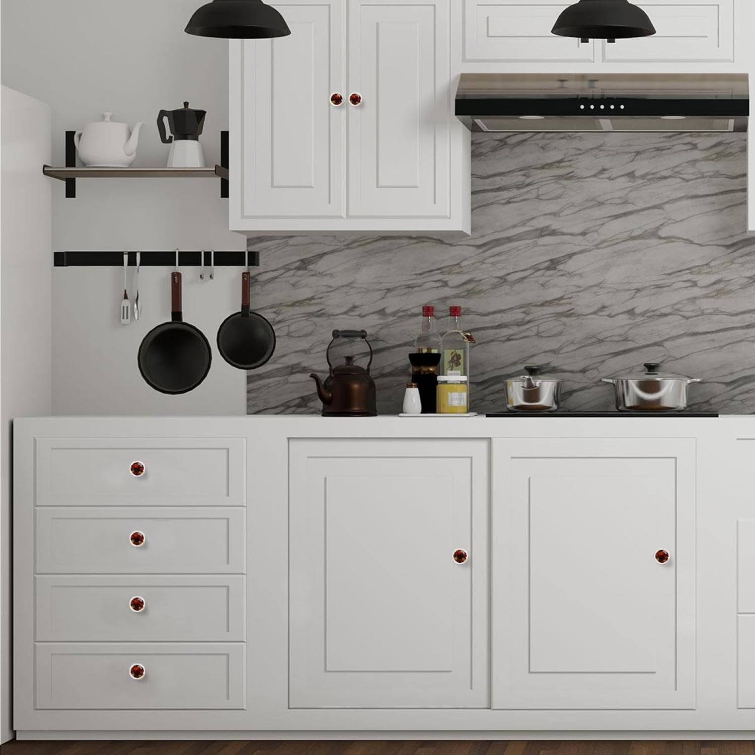 Black Halloween Pumpkin (4) Crystal Glass Cabinet Knobs, Stylish Drawer Pulls for Dresser Wardrobe, Easy Install Hardware for Kitchen