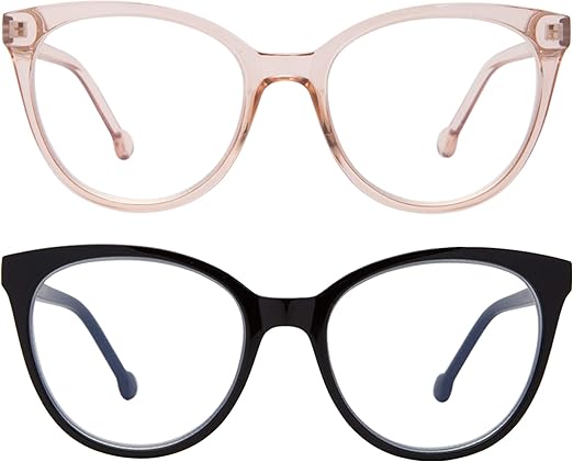 Madison Avenue 2 Pack Blue Light Blocking Glasses Oversized Cat Eye Blue Light Glasses for Women,Spring Hinges Anti Blue Ray Eyesatrain Computer Eyeglasses(Brown/Black)