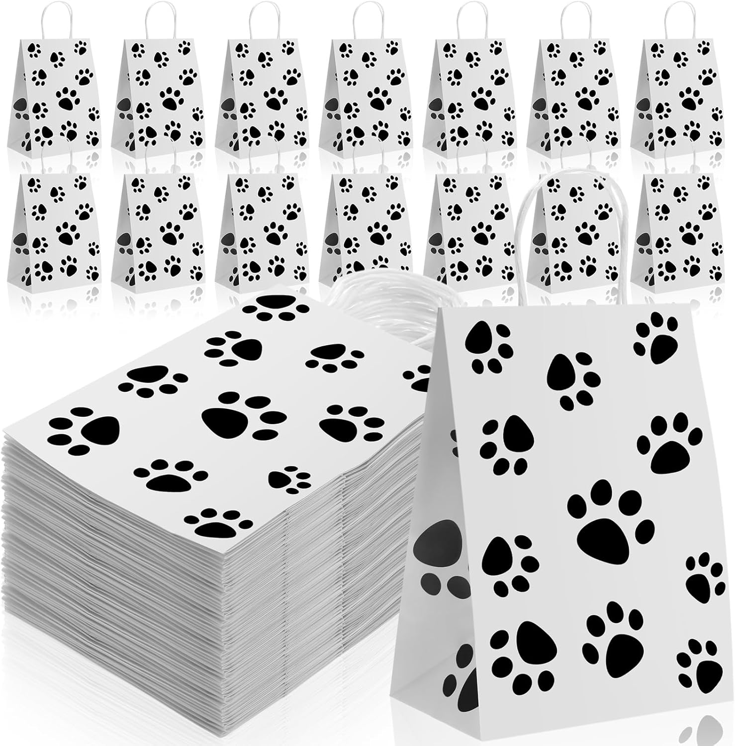 Tenceur 80 Pcs Dog Gift Bags Goodie Paw Puppy Paper Treat Bags Bulk with Handles 10.63 x 4.72 x 7.87 Inch Dog Themed Party Favors Shopping Holiday Kraft(Brown)