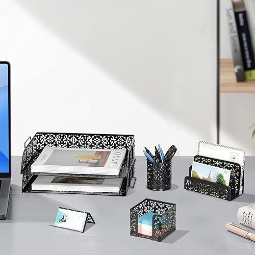 Miniatura 7 de EasyPAG Set organizador de escritorio 5 en 1  Incluye 2 Charolas tamaño papel Carta, Clasificador de cartas, soporte de bolígrafos, recipiente para