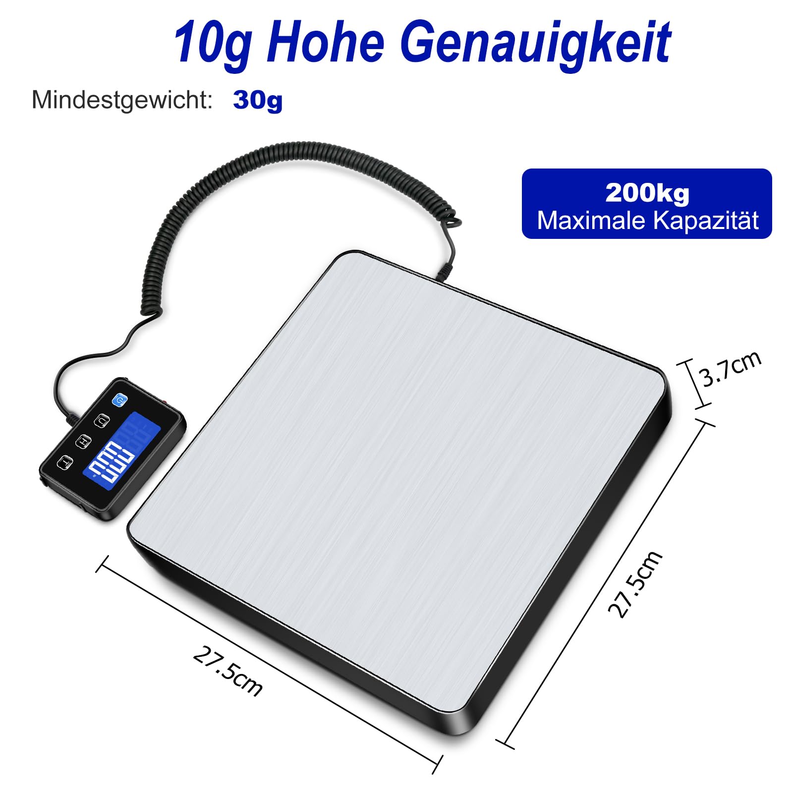 BRICH Balance à plateforme haute précision 200 kg/10 g avec fonction maintien/tare – Design robuste en acier inoxydable, écran LCD, 4 unités et montage mural – Balance numérique pour colis pour