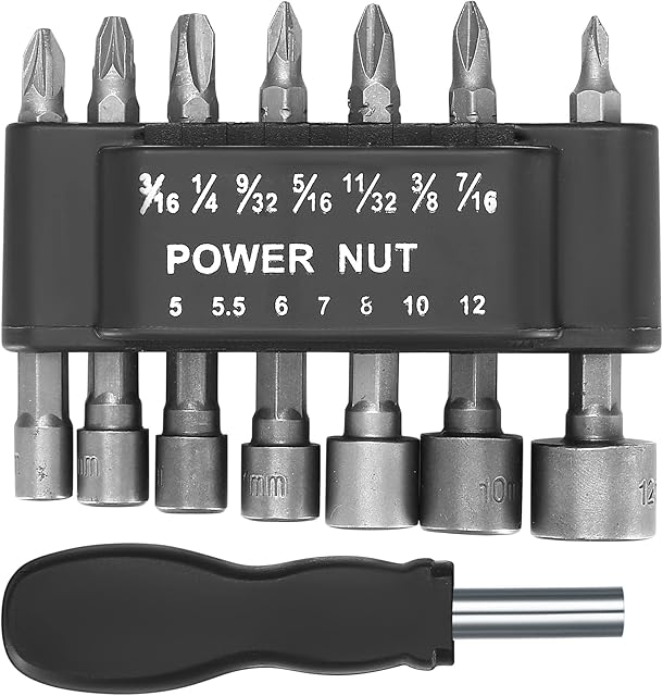 15 Pcs Socket Set, Impact Driver Sockets Adapter Set, Hex Nut & Socket Driver Bit Set for Home DIY, Woodworking, Car Parts Repair 3/16,1/4,9/32,5/16,11/32,3/8,7/16,5 mm, 5.5/6/7/8/10/12 mm