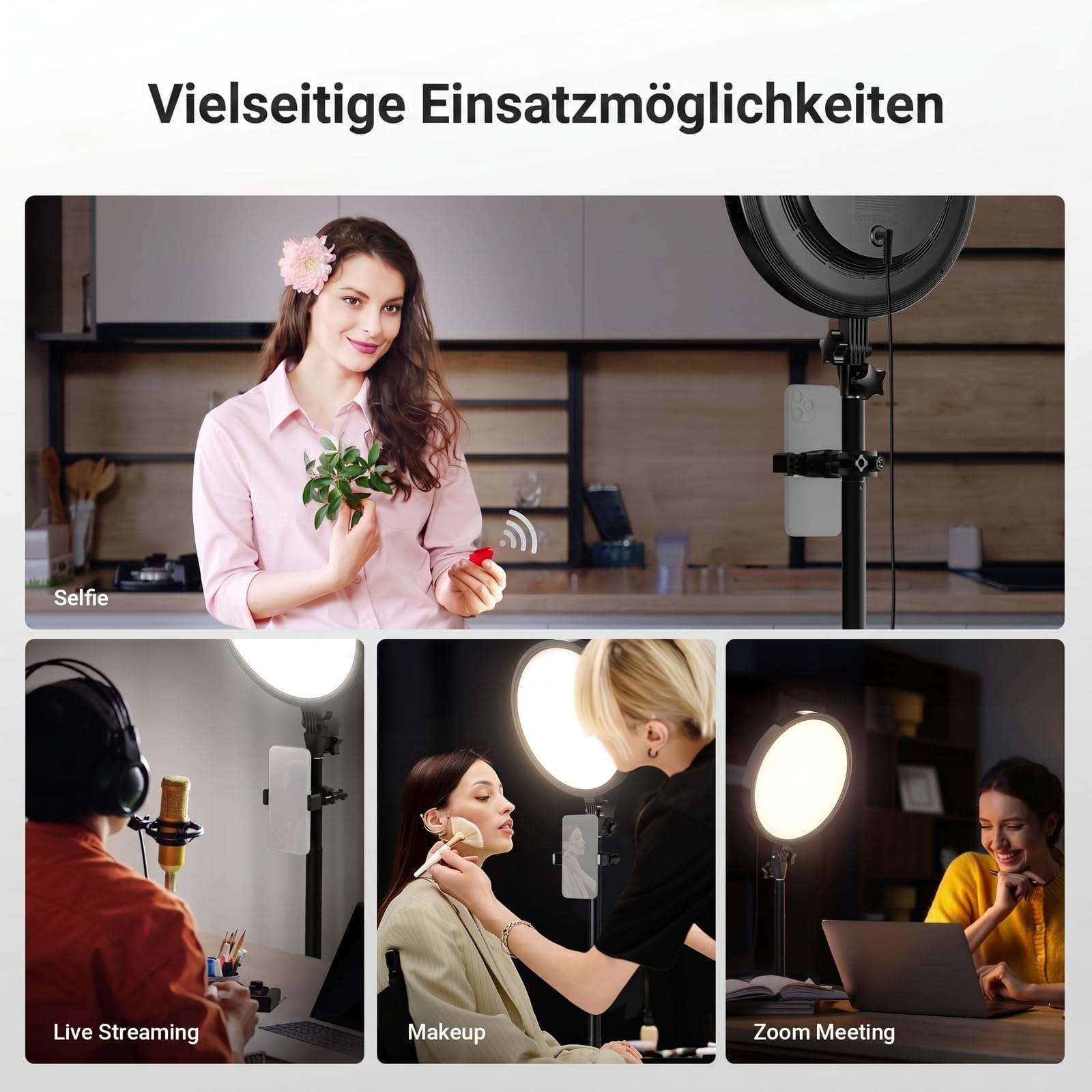 NEEWER BASICS 13" 45W Ringlicht mit 66" Ständer, 3000K-6500K CRI95+ großes Vollbild LED Panel Licht mit Handyhalterung/Fernbedienung für Videoaufnahmen Selfies Streaming Makeup Studiofotografie, BR45B