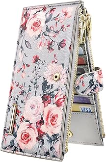 Coco Rossi Womens RFID Blocking Large Capacity Wallet Multi Card Organizer Bifold Wallet for Women with Zipper Pocket, Grey Flowers, L, Casual