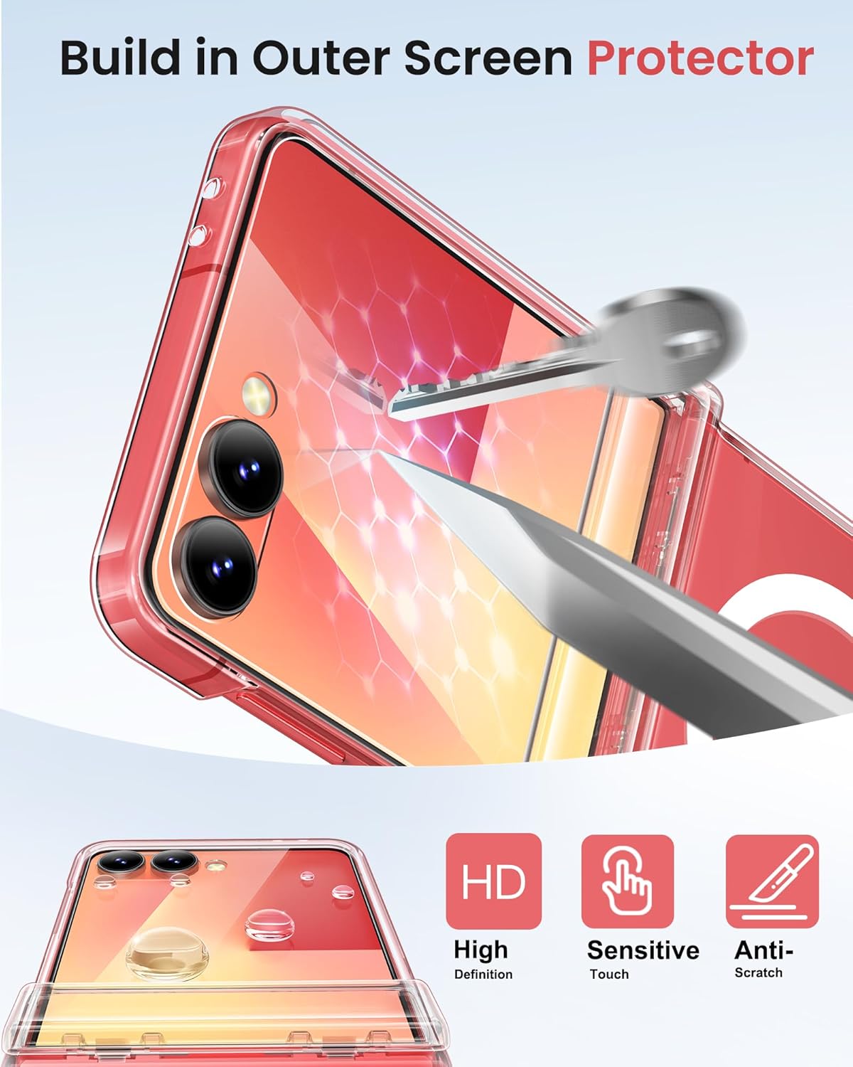 BXYJY for Samsung Galaxy Z Flip 7 Case with Hinge Protector, Wireless Charging, Compatible with MagSafe, Front Screen Protector, Rugged Women Men Full Protective Phone Case for Galaxy Z Flip 7, Clear