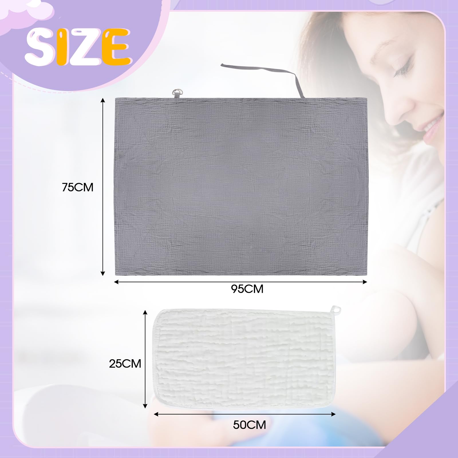 Cape Allaitement Bébé 100% Coton avec Serviette, Doux Respirant Sangles Réglables Gris