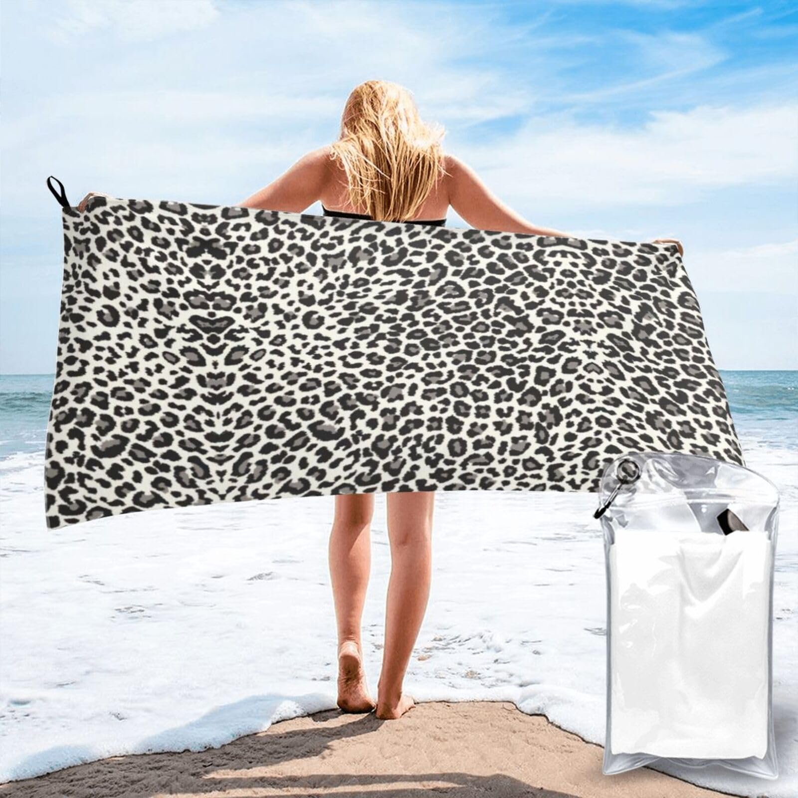 Toalla de playa de secado rápido y diseño de leopardo negro para natación y gimnasio
