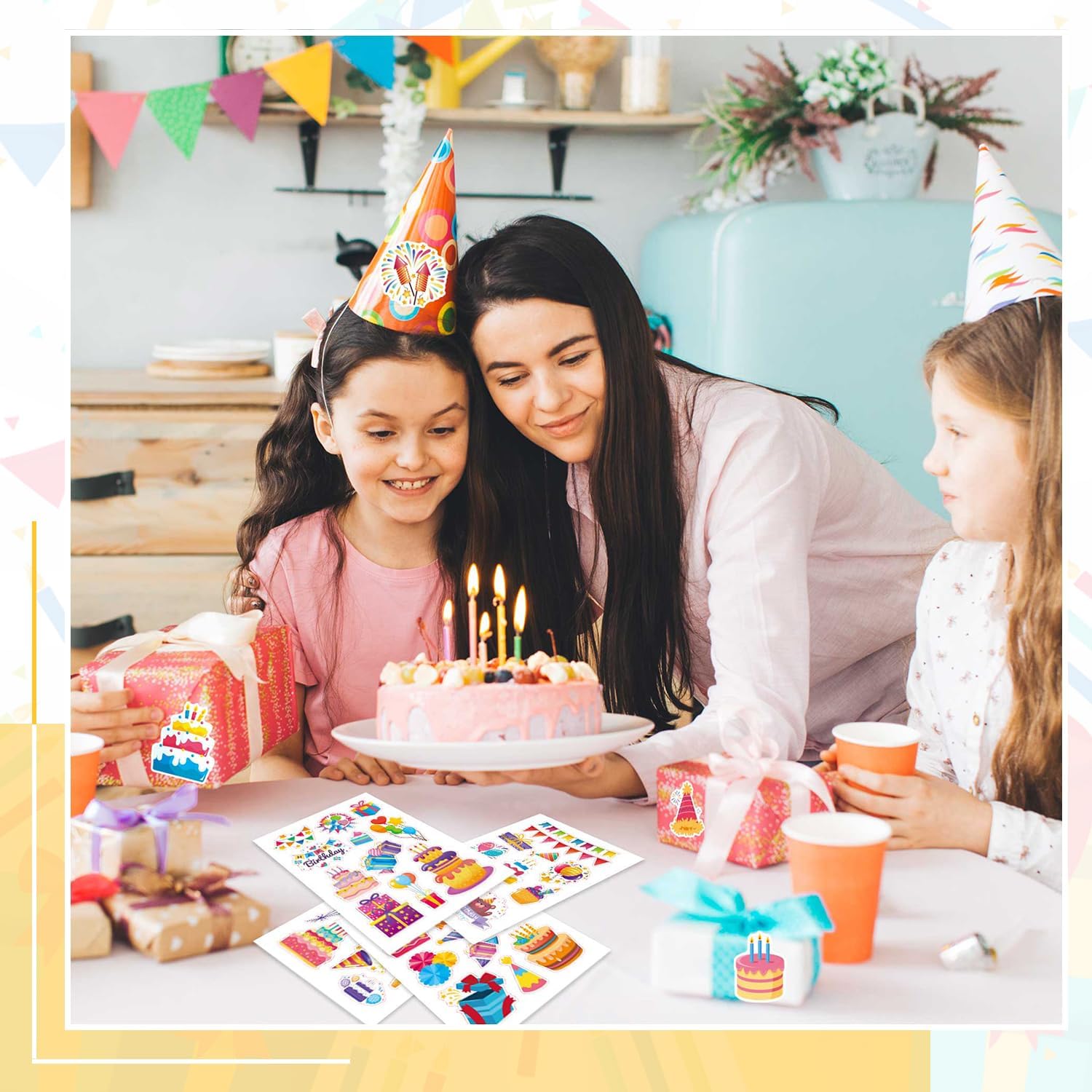 24 Sheets Happy Birthday Stickers - 320PCS Balloon Cake Present Stickers for Birthday Party Decorations Craft Scrapbooking Water Bottles Gifts Bags Cards Decor