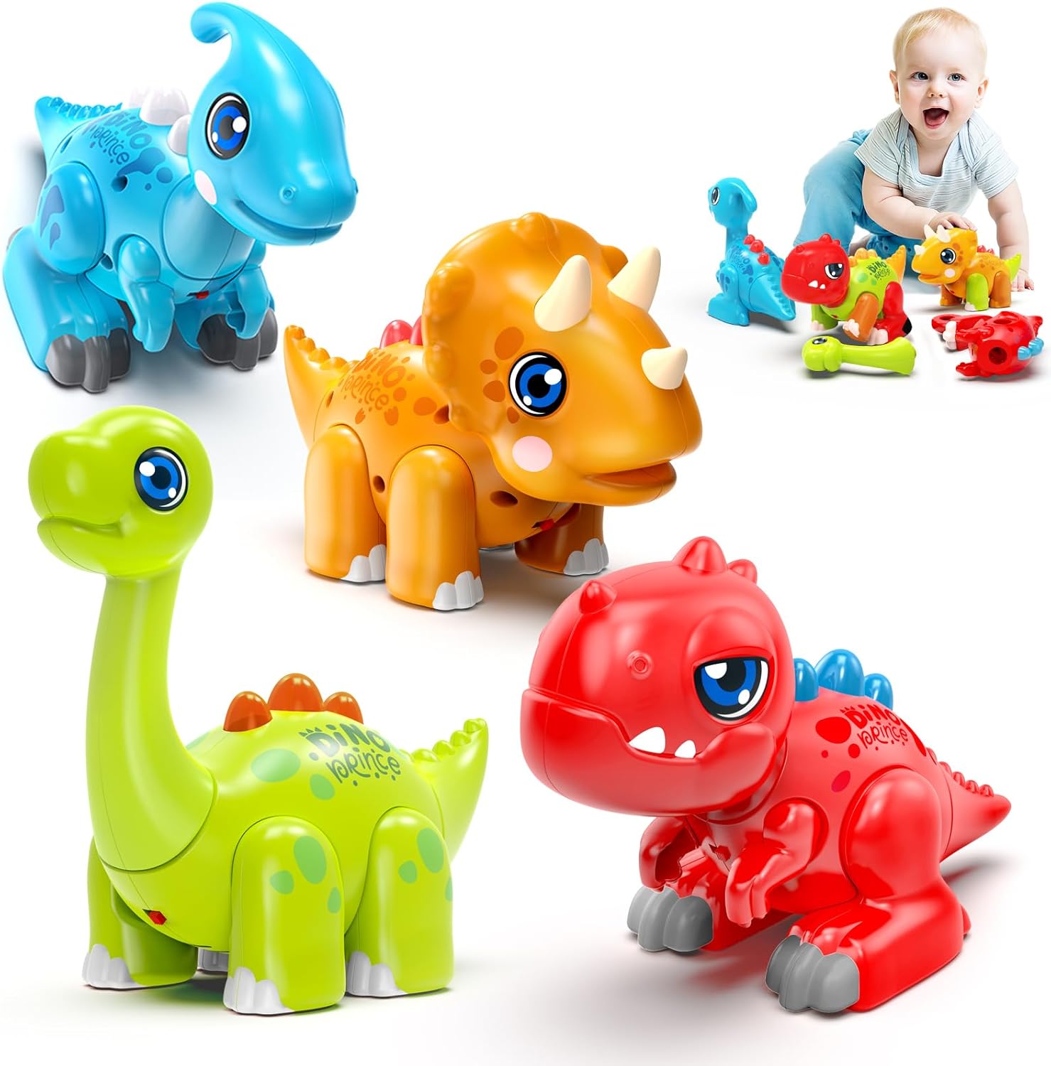 Marstone Toddler Dinosaur Toys for 1 Year Old Boy Gifts: Educational Light Up Sound Building Baby Musical Toys 12-18 Months, Mix and Match Learning Birthday for 1 2 3 Year Old Kids