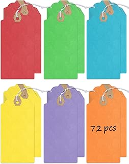 Uniclife 72 Pcs Blank Shipping Tags with Elastic String Attached Cardstock Paper Hang Tags with Reinforced Eyelet Large Marking Tags Price Tags Inventory Label Tags, Rainbow Colors (4.7" x 2.36")