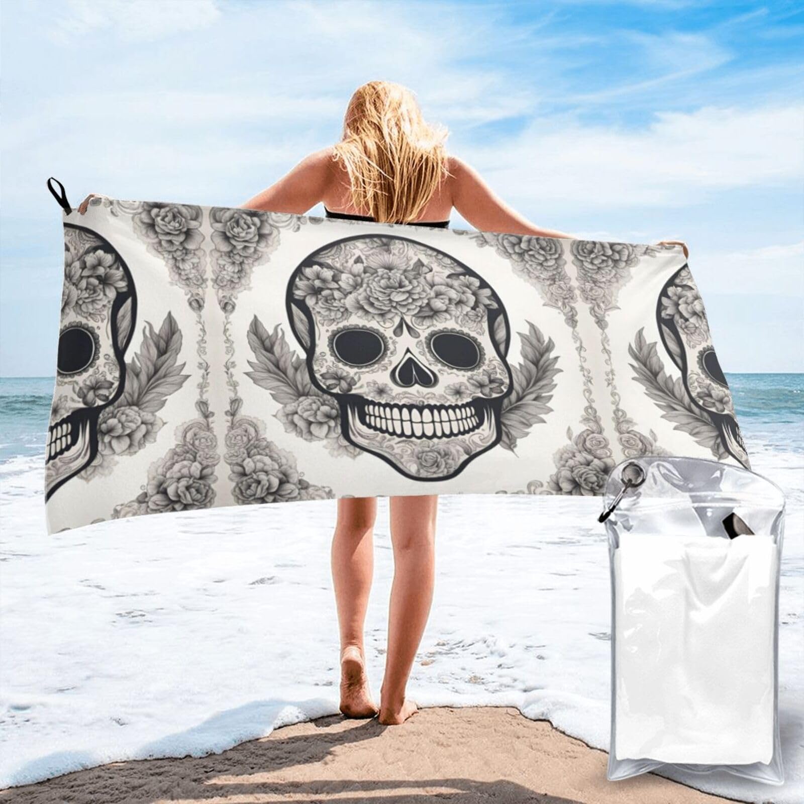 DIEzig Mexican Skull Print Beach Towel Fast Dry Thin For Holiday Vacation Cruise Gym Swimmers