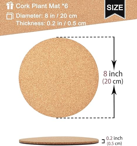 Miniatura 3 de Posavasos de Corcho para Plantas, Posavasos para Macetas de Corcho de Doble Capa de 8 Pulgadas, Tapetes de Corcho Absorbentes para Plantas,