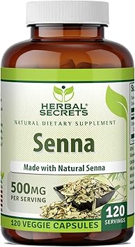 Herbal Secrets Senna 500 Mg Made with Natural Senna | Veggie Capsules Supplement | Non-GMO | Gluten-Free | Made in USA 1 Pack | 120 Count
