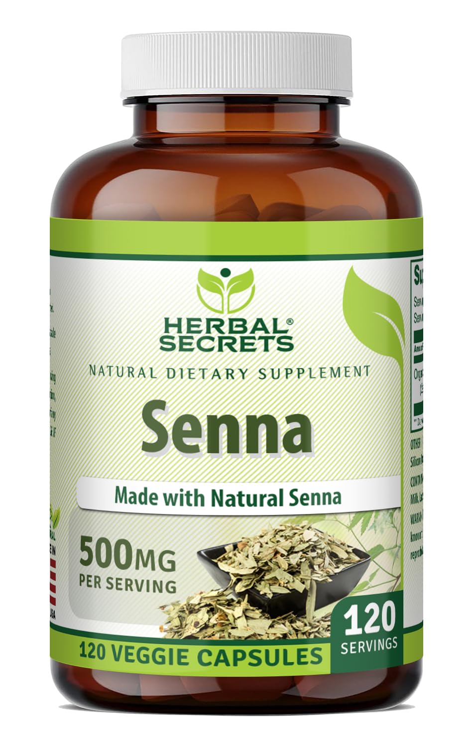 Senna 500 Mg (Made with Natural Senna) | Veggie Capsules Supplement | Non-GMO | Gluten-Free | Made in USA (1 Pack | 120 Count)