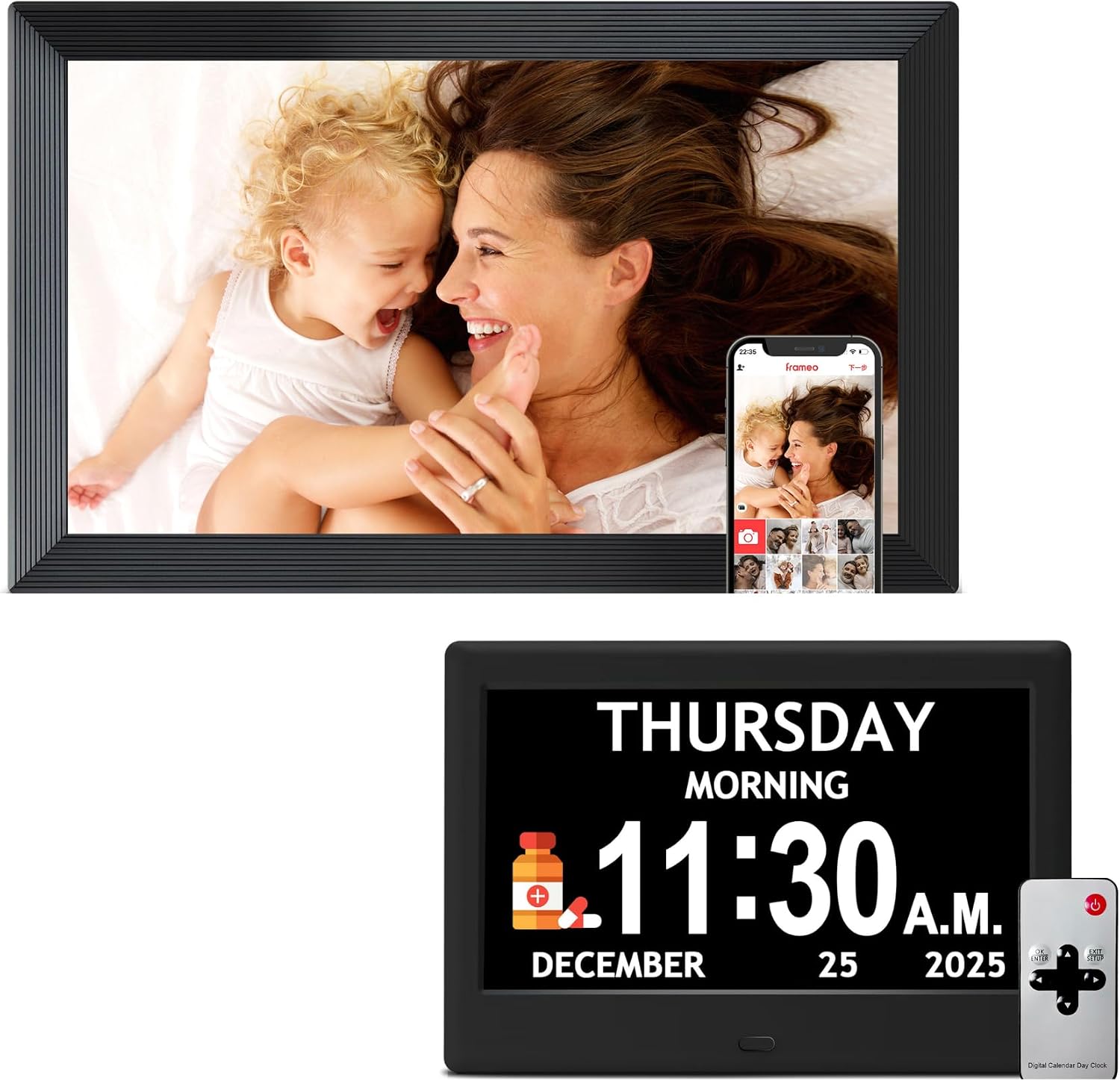 FLYRUIT 15.6-inch Frameo Frame with Clock