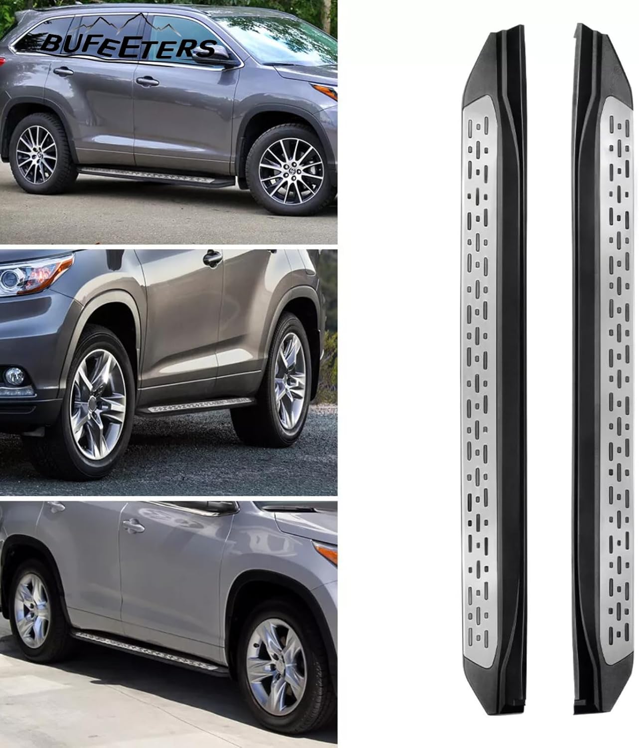 Side Step Running Board Nerf Bar Fit for 2014 2015 2016 2017 2018 2019 Toyota Highlander,Factory Style,Black&Silver