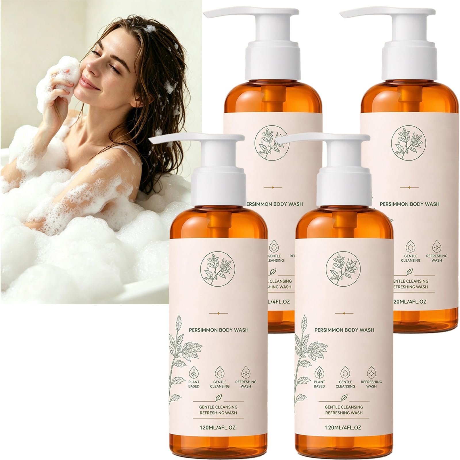 Bagnoschiuma deodorante al cachi – Gel doccia quotidiano con estratto botanico, detergente delicato e lenitivo per la pelle, lavaggio che dona freschezza e pulizia profonda per pelli mature. (4pcs)