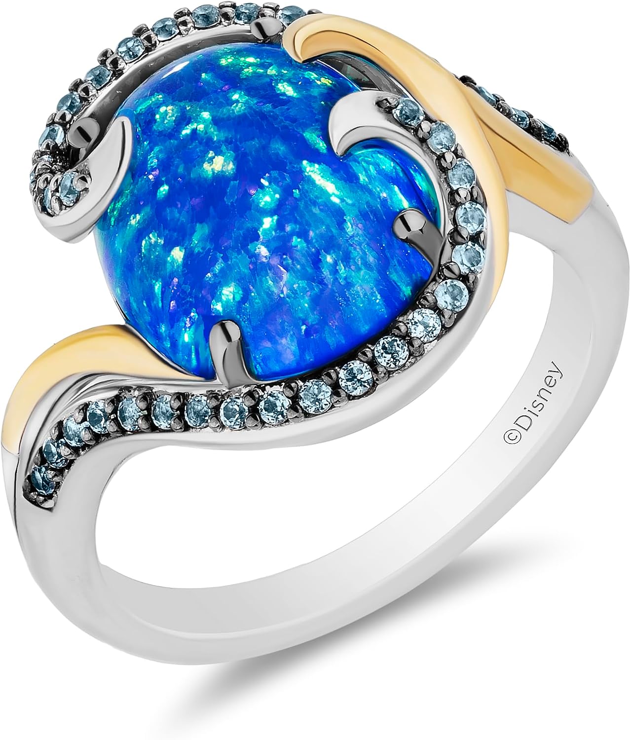 Jewelili Enchanted Disney Fine Jewelry Sterling Silver and Created Blue Opal Moana Ring