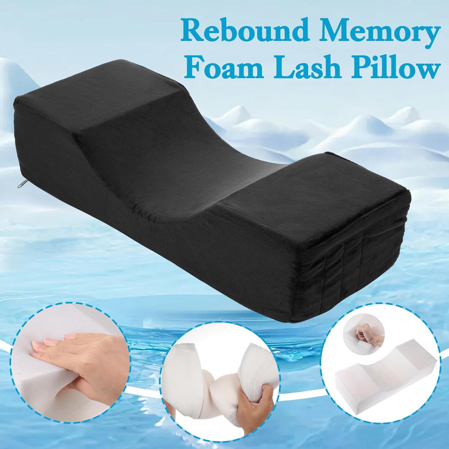 Eyelash Extension Neck Pillow, Memory Foam Contour Pillow for Lash Grafting, Beauty Salon Cervical Support with Removable Black Cover