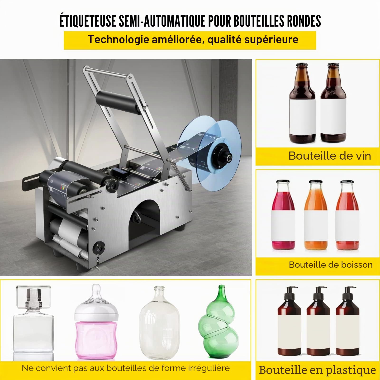 VEVOR MT-50 Étiqueteuse de Bouteilles Rondes Semi-Automatique 50 pièces/Min pour Bouteilles de 12 à 90 mm