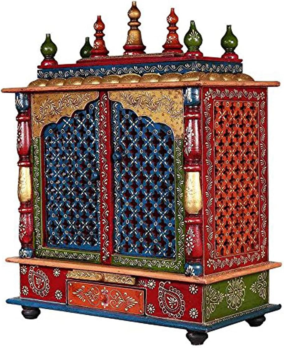 Home and Bazaar Rajasthani Ethnic Handcrafted Wooden Temple/Mandir/Pooja Ghar/Mandapam (Multicolor09)