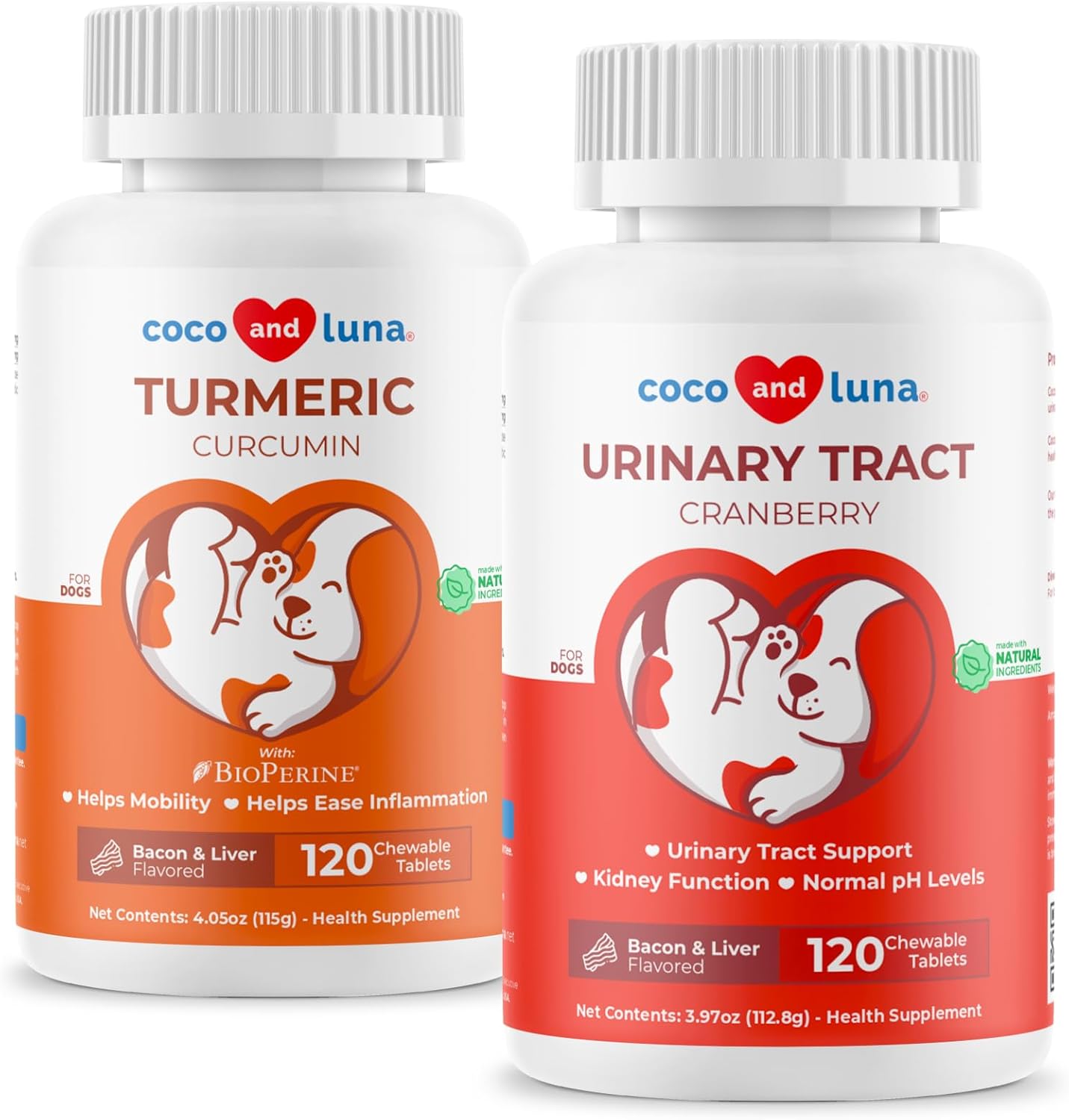 Cranberry + Turmeric for Dogs Bundle - Urinary Tract & Anti Inflammatory Support - UT Support, Joint Support, Antioxidant Combo