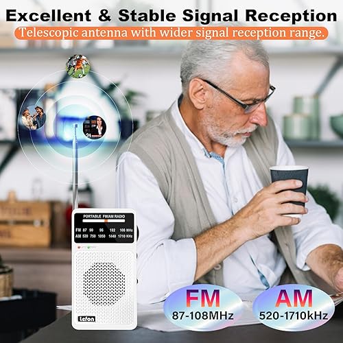 Miniatura 2 de TRELC Radio portátil AM FM, radios de bolsillo con excelente recepción, altavoz y conector para auriculares, mini radios de transistor a pilas con