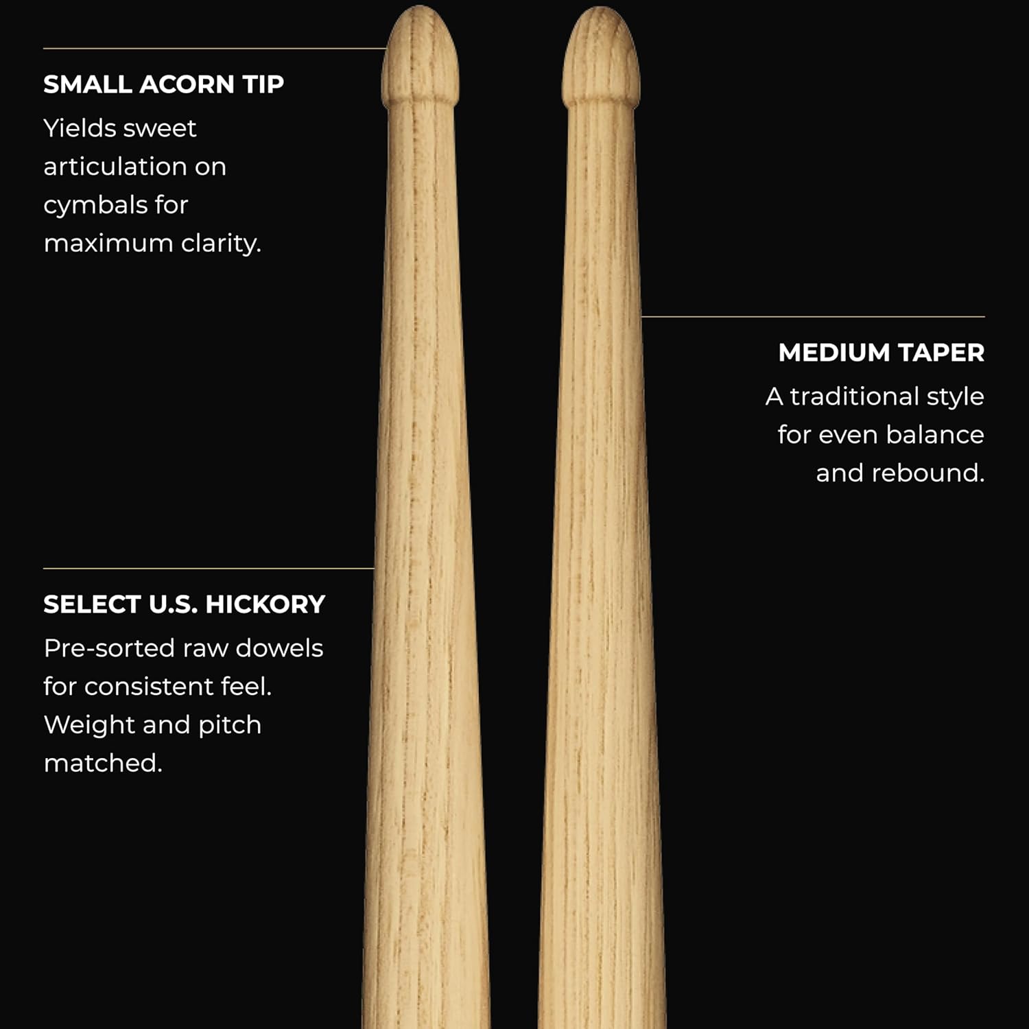 Meinl Stick & Brush Drumsticks, Big Apple Swing 7A Half Brick – Hickory Wood Drum Sticks with Small Acorn Tip – Live, Practice, Drum Kits, Percussion – MADE IN GERMANY