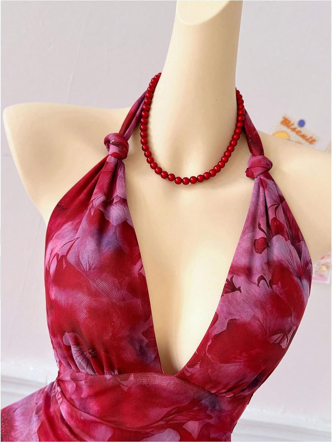 Verdusa Women's Summer Dress Y2k Halter Mini Dress Mesh Backless Dress Floral Ruffle Dress Wedding Guest Dress - Image 4