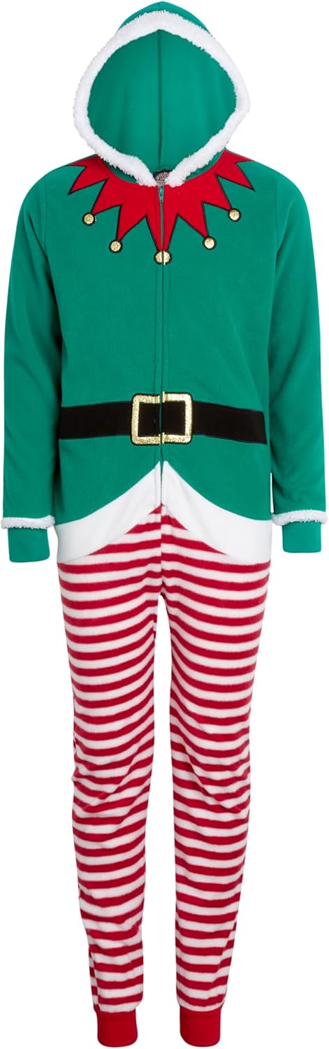 PJ's & Presents Girls Christmas Morning Outfit - One Piece Cozy Fleece Bodysuit - Cute Holiday Overalls for Girls (4-12)