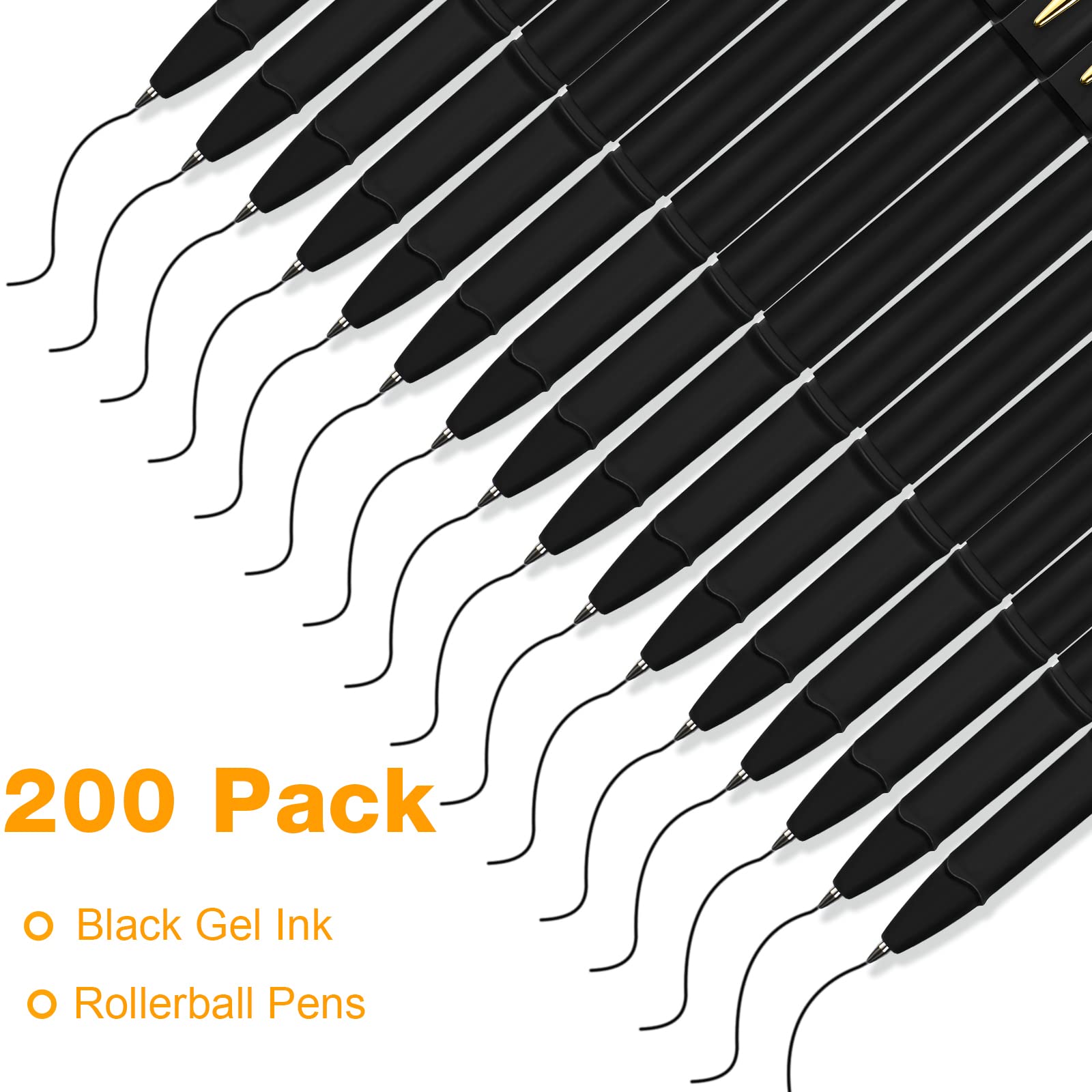 200 penne a sfera nere con inchiostro gel nero Bulk da 0,5 mm a punta grassa, penne nere per ufficio, scuola, scrittura, appunti e schizzi
