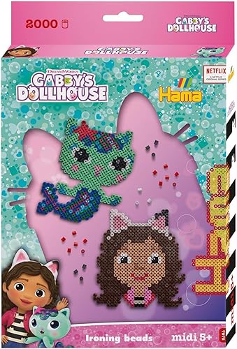 Hama  Gabbys Dollhouse  2.000 Beads, 1 Large Square Pegboard, Colour Printed Design Sheet, Instructions & Ironing Paper  Mosaic Decoration Arts &
