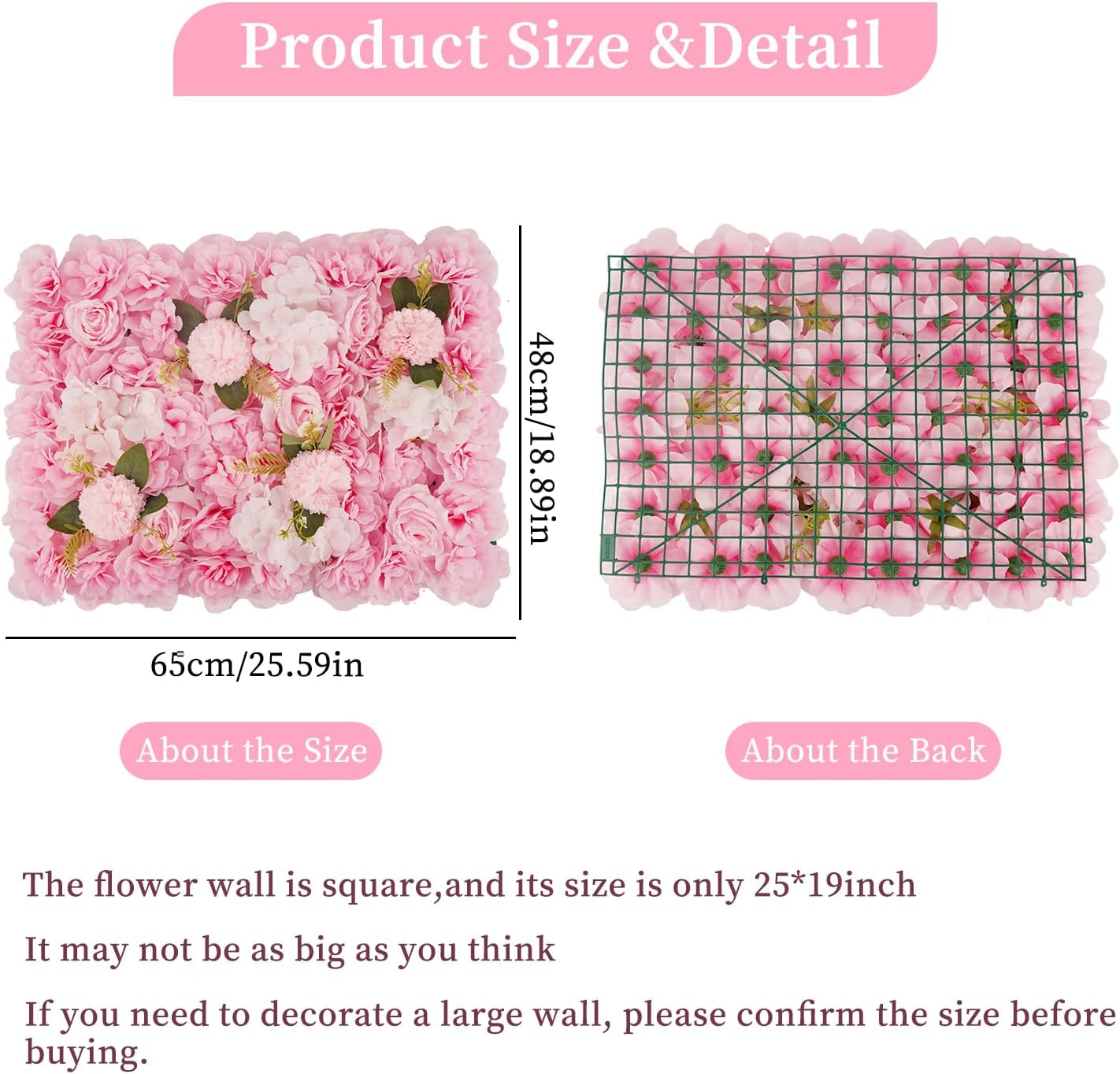 3D Flower Wall Backdrop - 6Pcs 16×24 Inch Artificial Rose Panels Pink Silk Floral Decor for Home Party Wedding Anniversary Birthday Photographic Studio Background & Decorative Fences Pink 6PCS-16x24