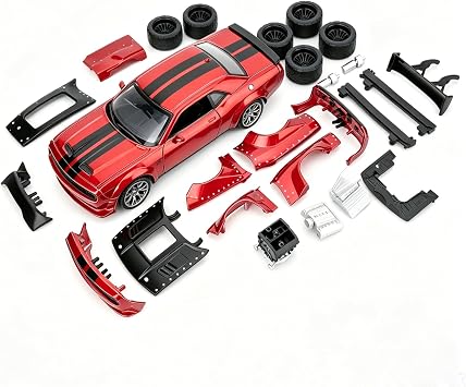 136 Assembled Car Model for 2022 Dodge Challenger SRT Hellcat, Zinc Alloy Vehicle Toy Kit,Educational Building Blocks Toys Birthday Gift for Children Red
