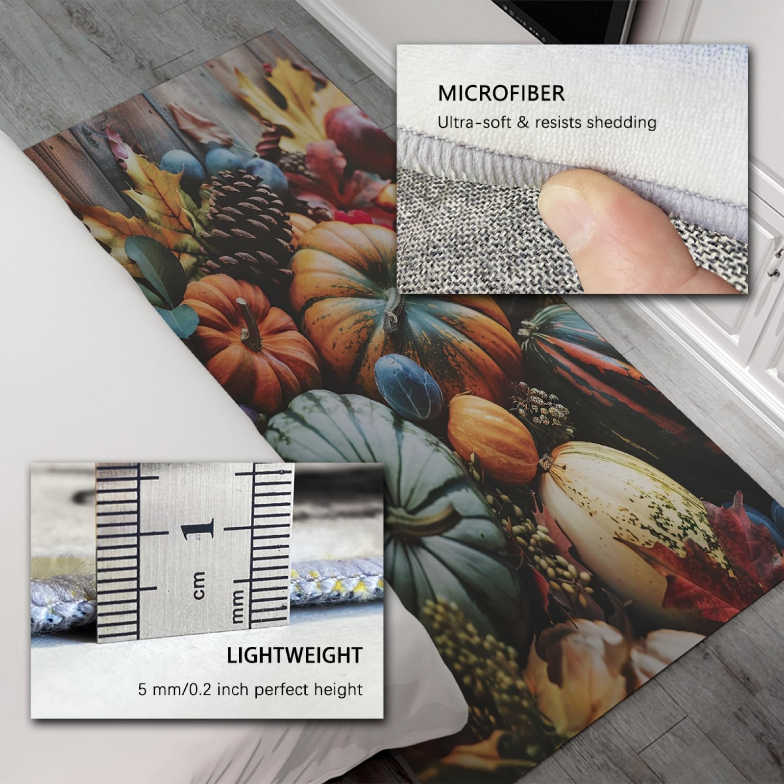 Tappeto Raccolto Autunnale Per Soggiorno Frutta Motivi Vegetali Tappeto Zucca Uva HD- Tappeti Stampa Per Cucina Pavimento-Lavabile 90x150cm