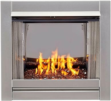 Duluth Forge Ventless Stainless Outdoor Gas Fireplace Insert with Reflective Copper Glass Media - 24,000 BTU, Manual Control - Model# DF450SS-G-RCO