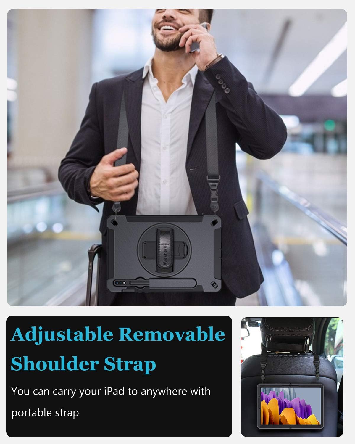 Galaxy Tab S7 Case with S Pen Holder, Military Grade [ 15ft Drop Tested ] Shockproof Protective Tablet Cover + 360° Rotatable Stand + Hand & Shoulder Strap for Samsung Tab S7 11 Inch 2020 Black : Electronics