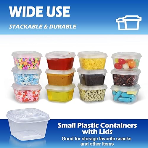 Miniatura 5 de Recipientes cuadrados de plástico de 1 oz con tapas (paquete de 200), vasos transparentes de 1 onza con tapas, tazas de salsa de porciones pequeñas