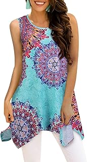 Women's Summer Casual Sleeveless Swing Tunic Floral Tank Top (S-3XL)