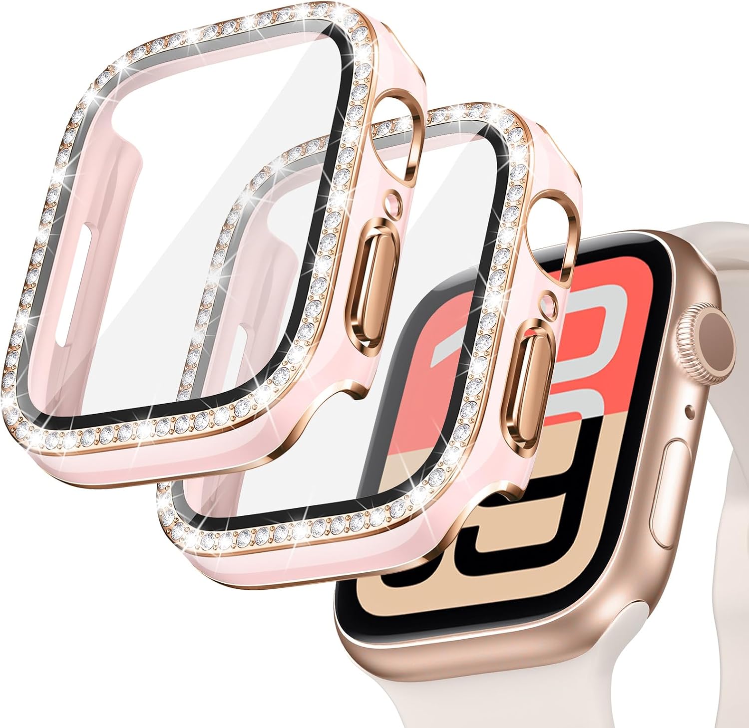 Goton 2-Pack Bling Case for Apple Watch Series 11/10 Screen Protector 42mm, Women Glitter Diamond Rhinestone Bumper Face Cover for iWatch Accessories 42 mm