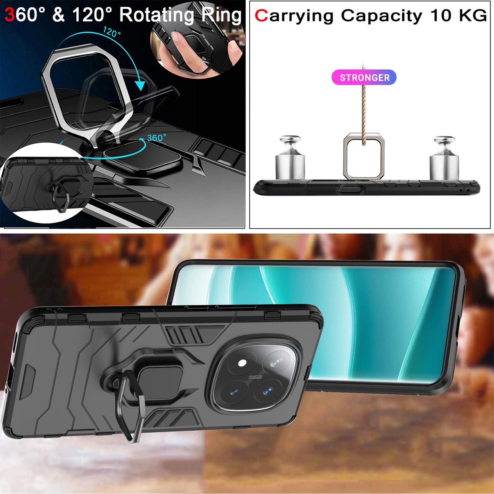 ESTH Handyhülle Für Xiaomi 14T 5G – Mit 360° Drehbarem Ring & Magnet, Stoßfest, Militärgeprüft