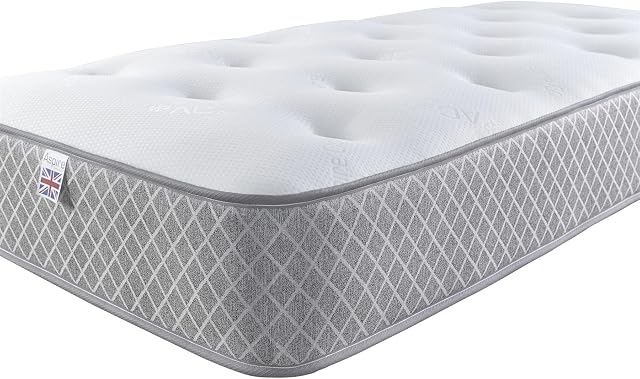 Aspire Beds Quad Comfort Eco Fillings & AC Aspire-Cool Touch Crystal Ortho Luxury Tufted Sleep Surface Hybrid Bonnell Sprung Premium Mattress, Grey Border, 3ft Single (3ft x 6ft3)