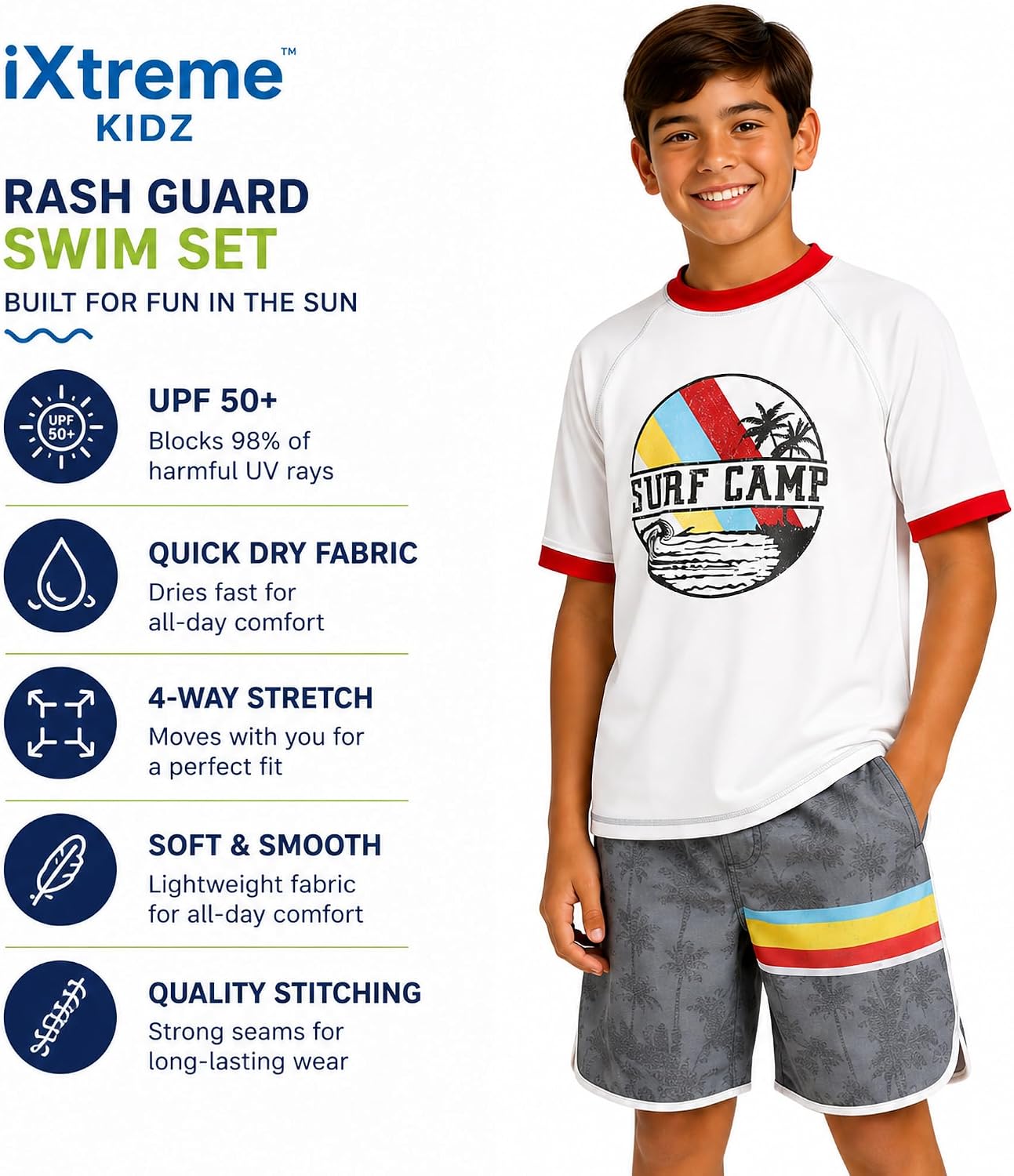 iXtreme Boys 2-Piece Rash Guard Swim Set Short Sleeve Shirt & Trunks